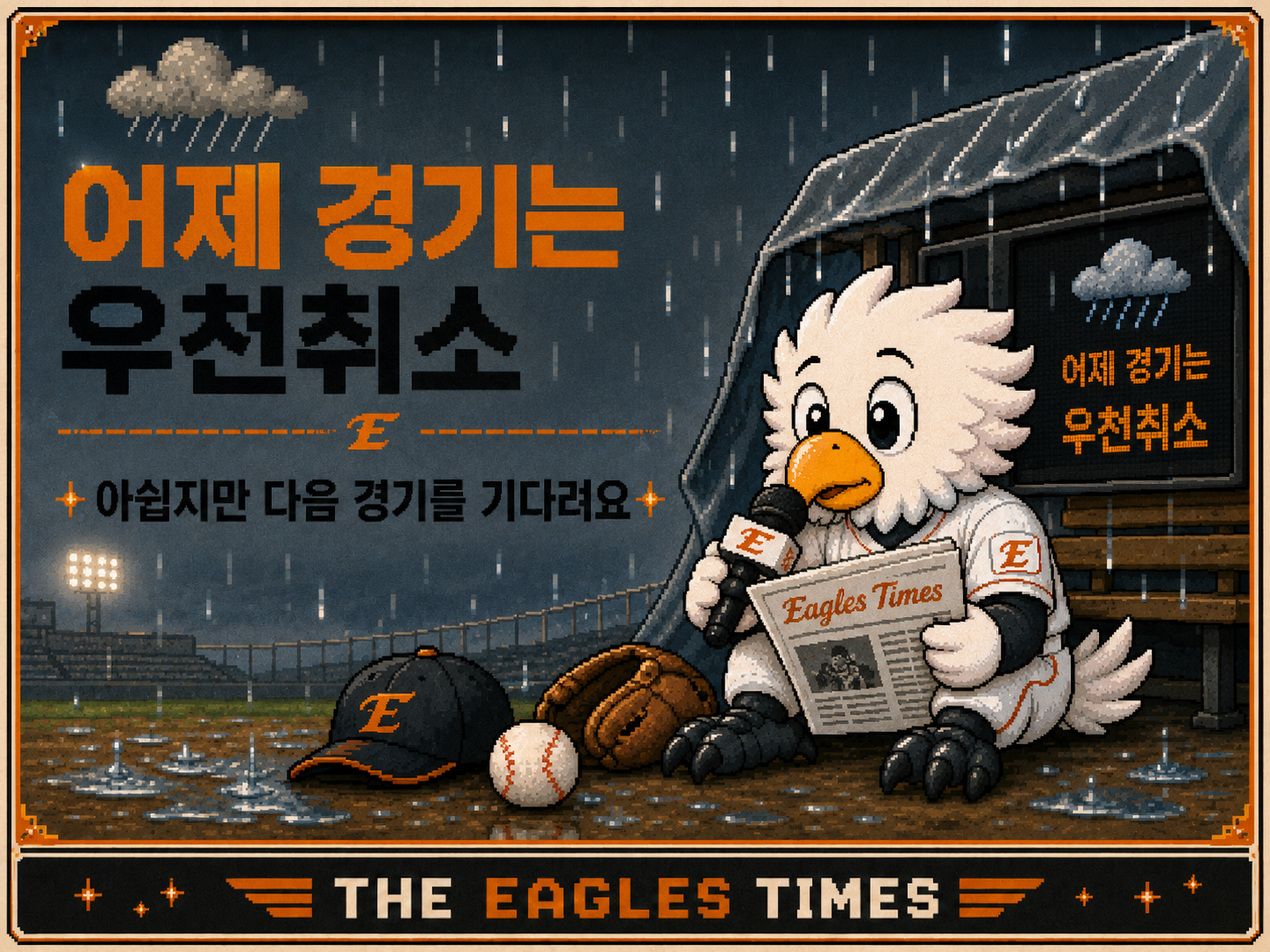 어제 경기는 우천취소 — 아쉽지만 다음 경기를 기다려요